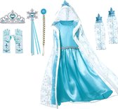 Prinsessenjurk meisje - Elsa jurk - maat 134/140 (140)  - Kroon - Elsa Vlecht - Verkleedkleding Kind - Verkleedjurk