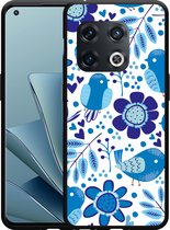 OnePlus 10 Pro Hoesje Zwart Blue Bird and Flowers - Designed by Cazy