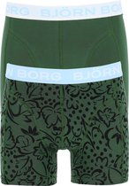 Björn Borg boxershorts Essential (2-pack) - heren boxers normale lengte - groen en groen met blauwe print -  Maat: S