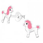 Joy|S - Zilveren hond oorbellen - poedel - zilver met roze - 8 mm - kinderoorbellen