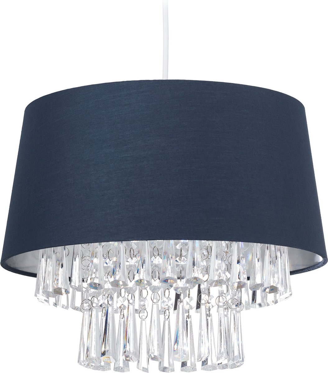 hanglamp stof - kristallen - E27-fitting - 130 x 32 cm - plafondlamp - donkerblauw