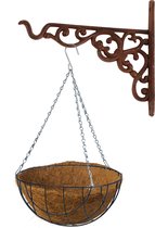 Hanging basket 25 cm met ijzeren muurhaak en kokos inlegvel - Complete hangmand set van gietijzer