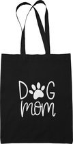 Katoenen tas zwart met opdruk wit | Dog Mom met hondenpootje | cadeau voor haar | vrouw | hondenvriend | voordelig leuk cadeautje