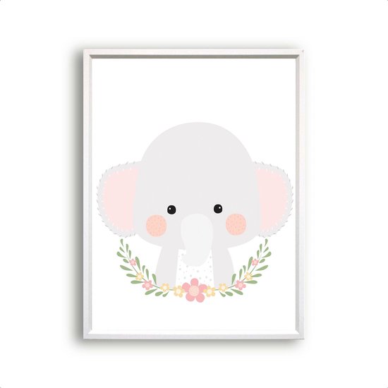 Poster Lieve Olifant - Safari Dieren - Kinderkamer - Dieren Poster - Babykamer - Kinderposter / Babyshower Cadeau - 70x50cm - PosterCity