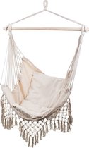 Oneiro’s Luxe Braziliaanse Hangende fauteuil FRINGE - 90x95cm – hangmat – hangmat met standaard – zomer – tuin – tuinartikelen – relax – tuinmeubelen