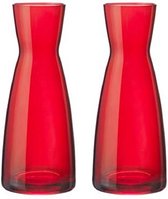 2x stuks Karaf vorm bloemen vaas rood glas 20.5 x 8 cm - Home deco vazen