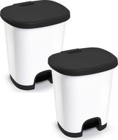 2x Poubelle/poubelle/poubelle à pédale en plastique blanc/noir de 18 litres avec couvercle/pédale 33 x 28 x 40 cm