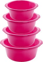 Voordeelset multifunctionele kunststof ronde teiltjes roze in 4-formaten - 10-15-20-25 liter inhoud