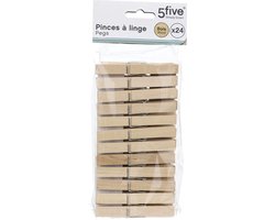 5five Wasknijpers - 48x stuks - hout - naturel - 9 cm - Was ophangen - Was knijpers
