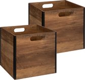 Set de 2x panier de rangement / panier d'armoire 29 litres marron foncé en bois 31 x 31 x 31 cm - Boîtes de Boîtes de rangement - Paniers à compartiments