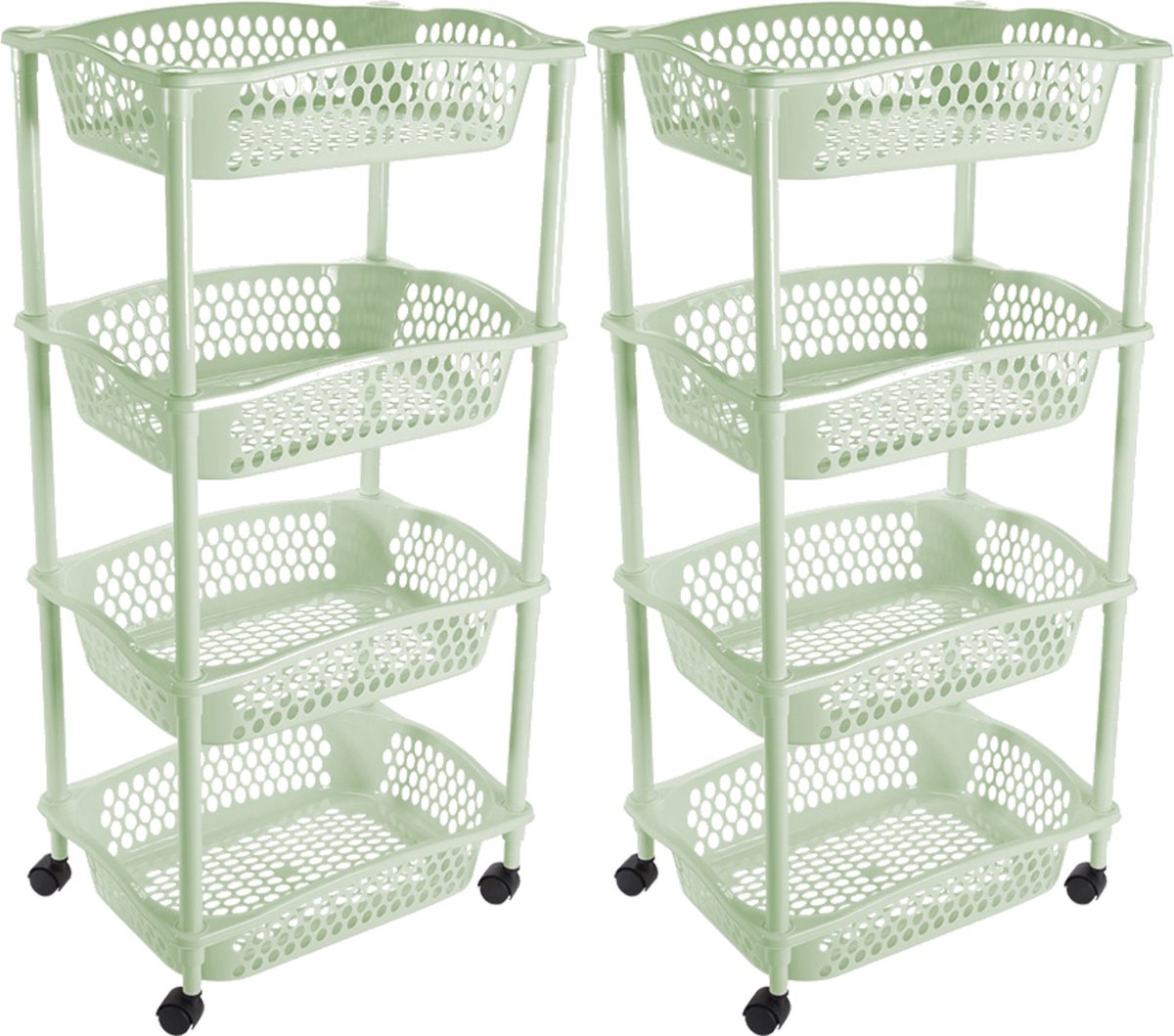 2x stuks keuken opberg trolleys/roltafels met 4 manden 86 x 41 cm mintgroen- Etagewagentje met opbergkratten