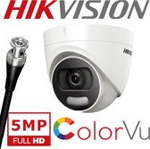 Hikvision Full HD 5MP ColorVu beveiligingscamerakit bevat 4 ColorVu 5 MP vaste torencamera's + 4-kanaals Full HD DVR + 1TB harde schijf.