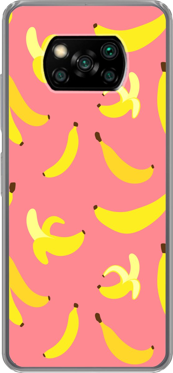 Telefoonhoesje Geschikt voor Xiaomi Geschikt voor Poco X3 NFC hoesje - Banaan - Roze - Tropisch - Siliconen Telefoonhoesje Telefoonhoesje