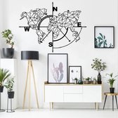 Wanddecoratie | Geometrische Wereldkaart / Geometric World Map  decor | Metal - Wall Art | Muurdecoratie | Woonkamer |Zwart| 117x91cm