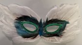 oogmasker met veren wit groen