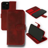 iPhone 13 Pro Hoesje Rood - Handgemaakt Echt Lederen Portemonnee Book Case