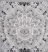 Sankalpa®  mandala wandkleed – Hamsa Bedsprei – Strandlaken - Picknickkleed - Muurdecoratie zwart wit - 225 x 200 cm