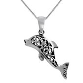 Zilveren ketting vrouw | Zilveren ketting met hanger, driedimensionale opengewerkte dolfijn