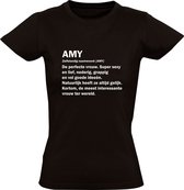 Amy | Dames T-shirt | Zwart | Meisjesnaam | Woordenboek | Encyclopedie | Verjaardag | Grappig | Cadeau