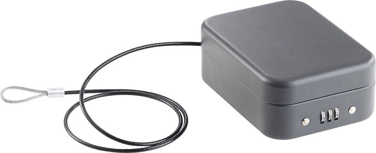 Xcase | Persoonlijke kluis met 90cm stalen kabel | Cijferslot | Geldkist | Ideal voor in de auto | 0,7L | Zwart