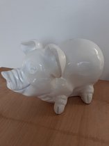 Varken beeldje GROOT  wit spaarvarken polystone 17x30x17 cm