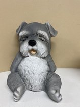 Decoratief polyresin slapend dier - grijze hond - hoogte 20x19x17 cm - Voor binnen & buiten - Woonaccessoires - Woondecoratie - Decoratieve beelden