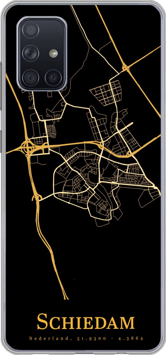 Telefoonhoesje Geschikt voor Samsung Galaxy A51 hoesje - Schiedam - Stadskaart - Goud - Zwart - Siliconen Telefoonhoesje Telefoonhoesje