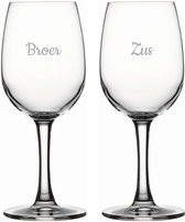 Gegraveerde witte wijnglas 26cl Broer-Zus