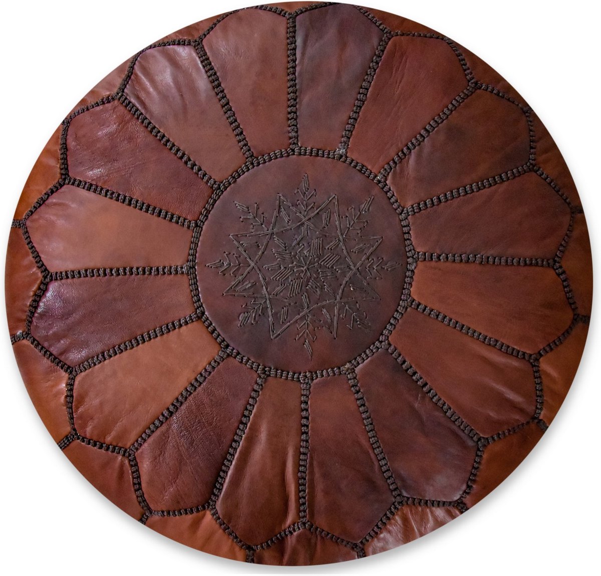Poufs&Pillows Leren Poef - Cinnamon bruin - Handgemaakt en stijlvol - Gevuld geleverd