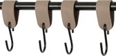 4x Leren S-haak hangers - Handles and more® | TAUPE - maat L (Leren S-haken - S haken - handdoekkaakje - kapstokhaak - ophanghaken)