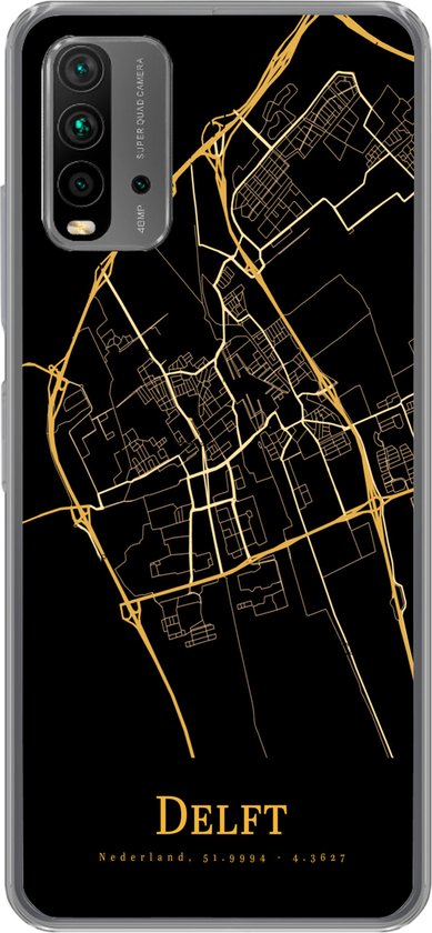 Coque Xiaomi Redmi 9T - Delft - Carte - Or - Coque de téléphone en Siliconen