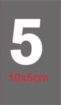Cijfersticker plakcijfer huisnummersticker containersticker WIT 10x5cm Nummer 5