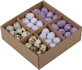 Oneiro’s Luxe w/b. 72 quail eggs 3 ass. Lilac ø 2x3 cm  – decoratie – pasen – paasdecoratie – paashaas – eieren – has – kip – gekleurde eieren – paastak – lente – feestdecoratie