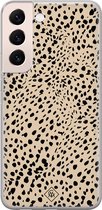 Samsung S22 hoesje siliconen - Stippen bruin abstract | Samsung Galaxy S22 case | Bruin/beige | TPU backcover transparant