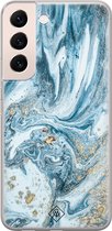 Samsung S22 hoesje siliconen - Marble sea | Samsung Galaxy S22 case | blauw | TPU backcover transparant