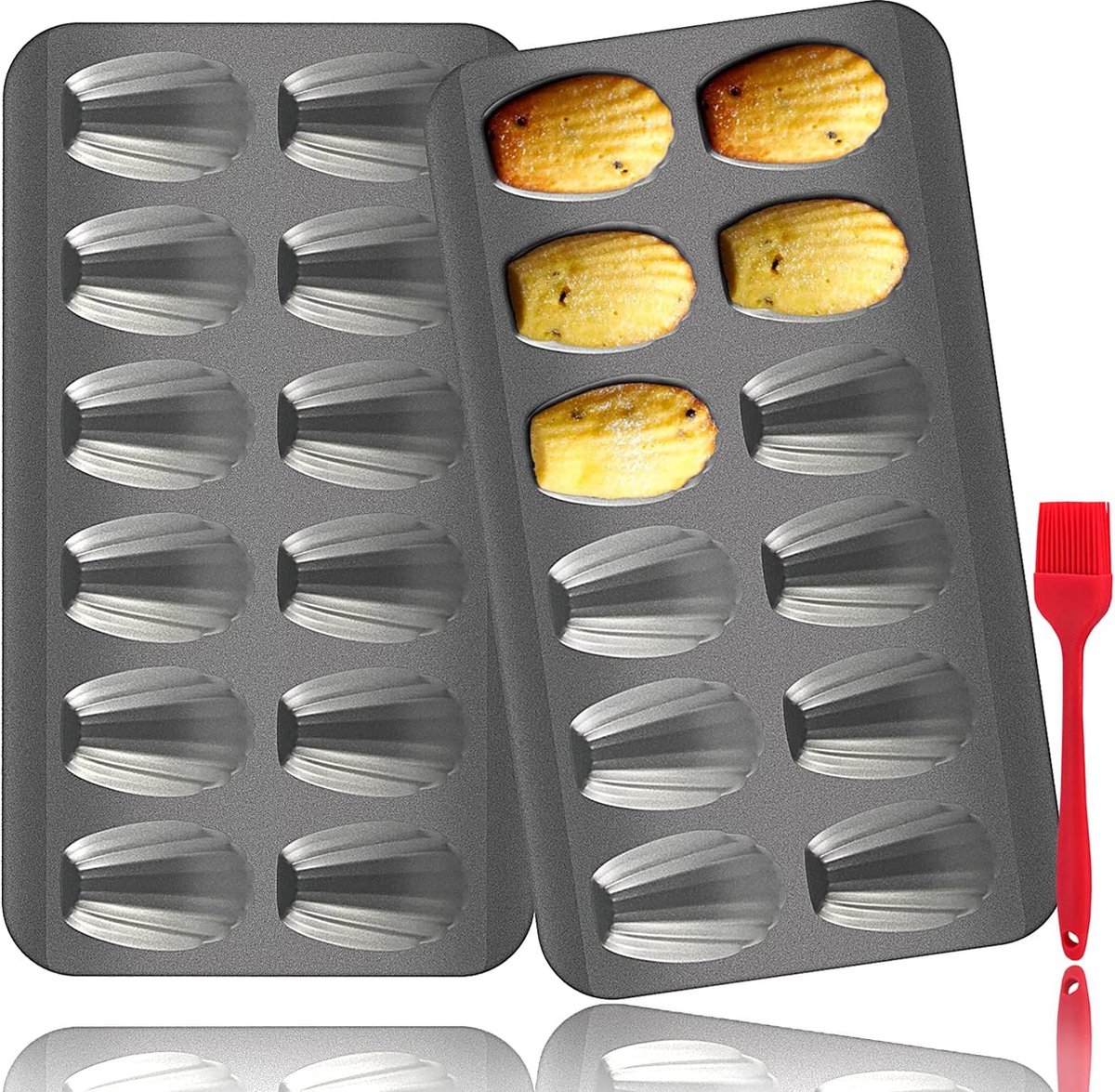 Homewell® Madeleine Bakvorm met 12 Schelpvormpjes - Anti-aanbaklaag | Incl E-book