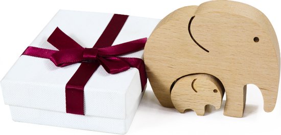 Houten Olifanten Puzzel Kraamcadeau - Zwangerschap Geschenk Set Babycadeau - Kraamcadeau Jongen - Kraamcadeau Meisje - Kraam Geschenk voor Babyshower- Geschikt voor Vaderdag en Moederdag - WoodyDoody — afbeelding 2