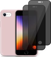 iPhone SE 2022  Hoesje + 2x iPhone SE 2022 Privé Screenprotector – Privacy Tempered Glass - Back Case Cover Roze