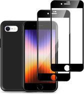 iPhone SE 2022 Hoesje + 2x iPhone SE 2022 Screenprotector – Full Screen Tempered Glass - Liquid Back Case Cover Zwart