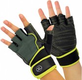 fitness-handschoenen heren leer zwart/groen maat M