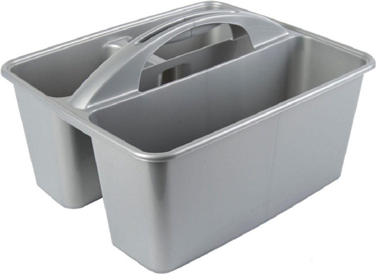Grijze opbergbox/opbergdoos mand met handvat kunststof - 31 x 26,5 x 18 cm - Opbergbak voor DHZ spullen/gereedschap