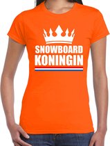 Oranje snowboard koningin apres ski shirt met kroon dames - Sport / hobby kleding M