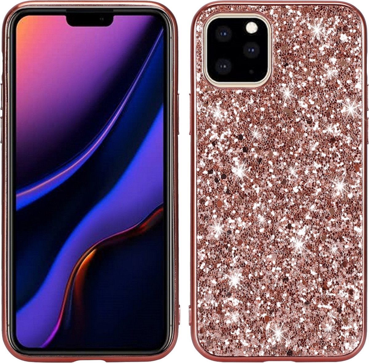 Mobigear Hoesje geschikt voor Apple iPhone 11 Pro Telefoonhoesje Hardcase | Mobigear Glitter Backcover | iPhone 11 Pro Case | Back Cover - Roségoud