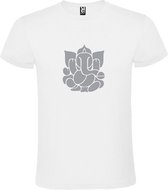 Wit  T shirt met  print van de "heilige Olifant Ganesha " print Zilver size XXXL