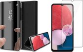Samsung Galaxy A13 4G Hoesje - Book Case Spiegel Wallet Cover Hoes Zwart - Tempered Glass Screenprotector