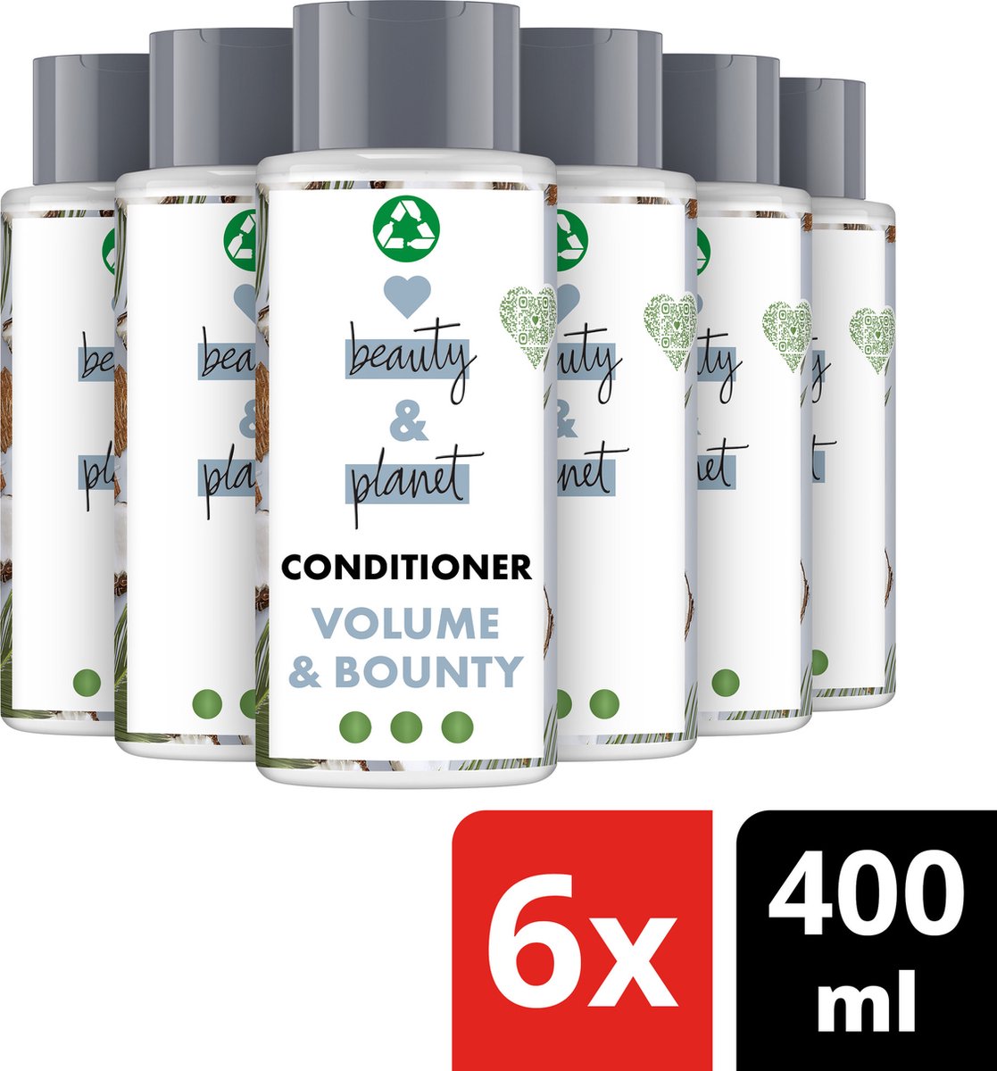 Love Beauty and Planet Coconut Water & Mimosa Volume & Bounty Conditioner - 6 x 400 ml - Voordeelverpakking