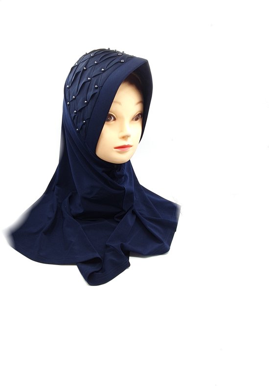 Elegante hoofddoek, mooie blauwe hijab, instant hijab.