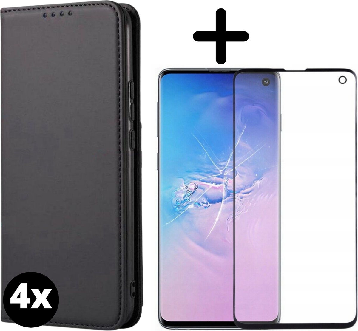 Fooniq Boek Hoesje Zwart 4x + Screenprotector 4x - Geschikt Voor Samsung Galaxy S10