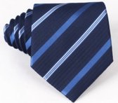 Donkerblauwe heren das met diagonale blauwe strepen - navy / lichtblauw / donkerblauw