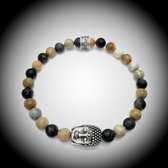 Bracelet en Natuursteen avec breloque bouddha/bouddha en Argent sterling 925 de 13 grammes d' Argent , Bracelets de perles de pierres précieuses faites à la main avec des perles de 8 mm (jaspe Picasso).